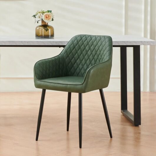 Dining Chairs 1pcs PU Leather Kitchen Chairs Upholstered Seat with Backrest and Armrest Office chair, Green