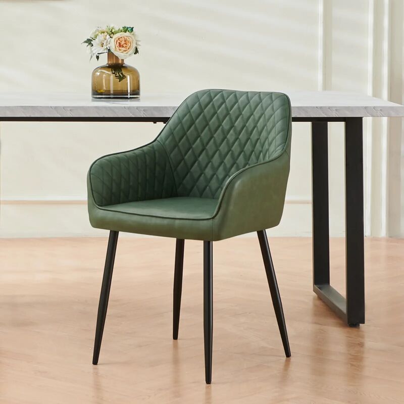 Dining Chairs 1pcs PU Leather Kitchen Chairs Upholstered Seat with Backrest and Armrest Office chair, Green