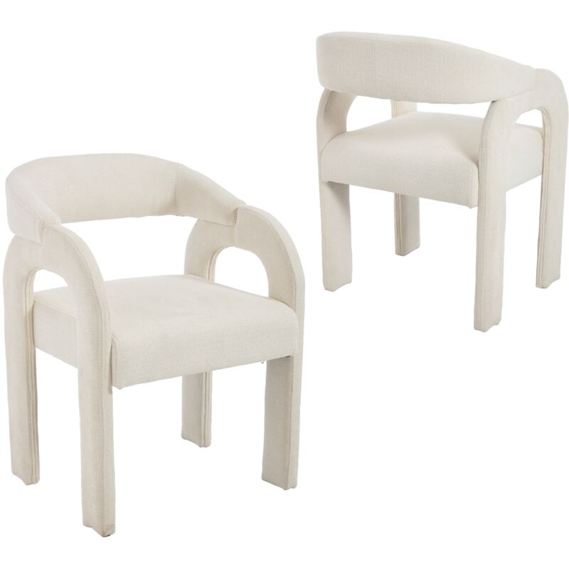 Dining Chairs 2Pcs in Chenille Leisure Armchair with Artistic Designed Backrest for Kitchen Living Room Restaurant Cafe, White, Wahson
