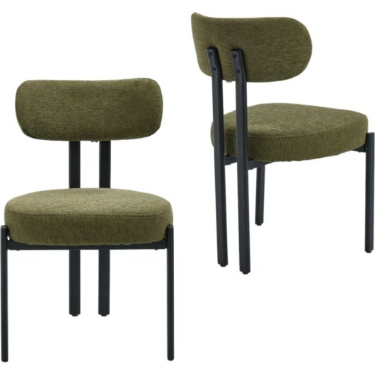 Dining Chairs 2Pcs in Chenille Upholstered Modern Kitchen Chairs with Metal Legs for Living Room Rastaurant Cafe, Green, Wahson
