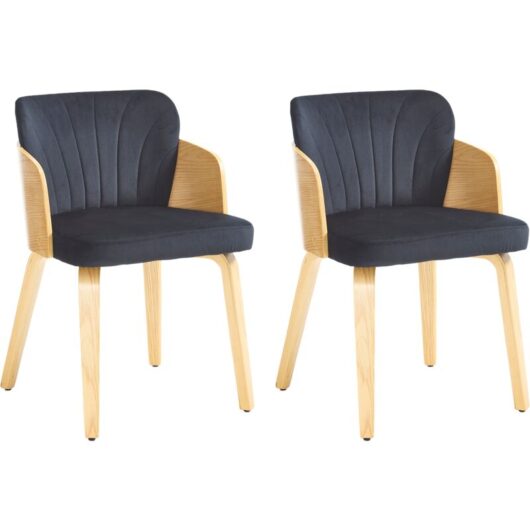 Dining Chairs 2Pcs in Velvet Padded Kitchen Leisure Chairs with Wood Backrest for Living Room Restaurant, Black, Chairus