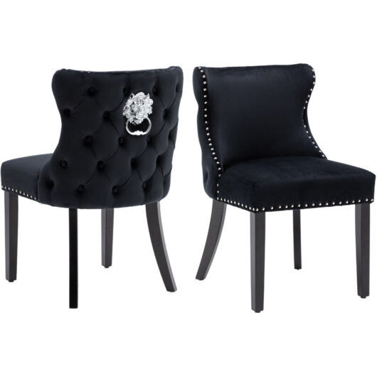Dining Chairs 2Pcs in Velvet Upholstered Leisure Chairs with Wood Legs for Kitchen Living Room Restaurant, Black, Wahson
