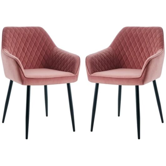 Dining Chairs 2pcs Velvet Kitchen Chairs Upholstered Seat with Backrest and Armrest Office chair, Rose