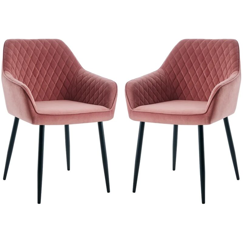 Dining Chairs 2pcs Velvet Kitchen Chairs Upholstered Seat with Backrest and Armrest Office chair, Rose