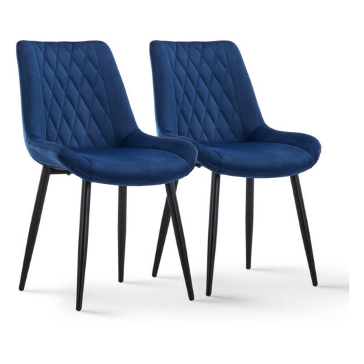 Dining Chairs 2x Vintage Velvet Upholstered Kitchen Chairs Reception Chairs with Backrest Blue