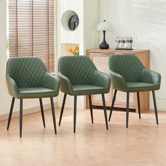 Dining Chairs 3pcs PU Leather Kitchen Chairs Upholstered Seat with Backrest and Armrest Office chair, Green