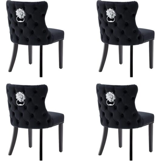 Dining Chairs 4Pcs in Velvet Upholstered Leisure Chairs with Wood Legs for Kitchen Living Room Restaurant, Black, Wahson