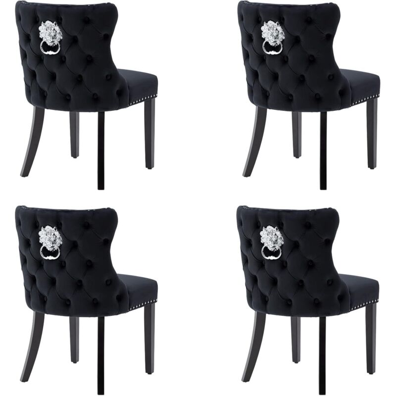 Dining Chairs 4Pcs in Velvet Upholstered Leisure Chairs with Wood Legs for Kitchen Living Room Restaurant, Black, Wahson