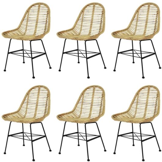 Dining Chairs 6 pcs Natural Rattan vidaXL