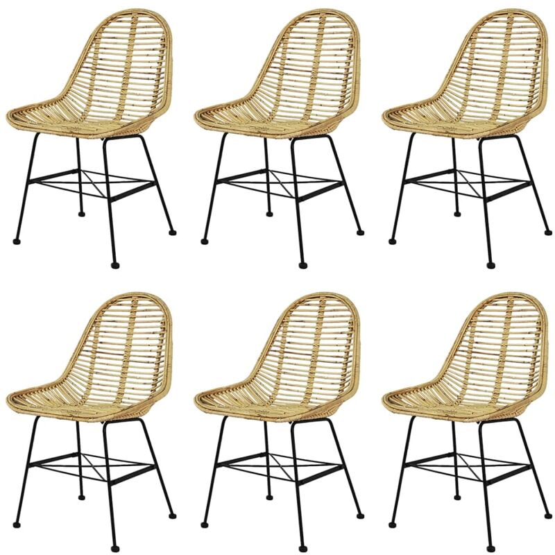 Dining Chairs 6 pcs Natural Rattan vidaXL
