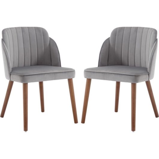 Dining Chairs Set of 2 in Velvet Upholstered Mid Century Kitchen Chairs with Wood Legs for Dining Living Room, Gray, Wahson