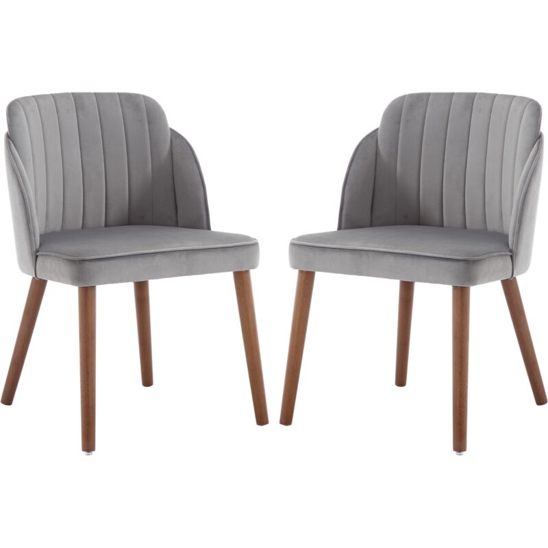 Dining Chairs Set of 2 in Velvet Upholstered Mid Century Kitchen Chairs with Wood Legs for Dining Living Room, Gray, Wahson