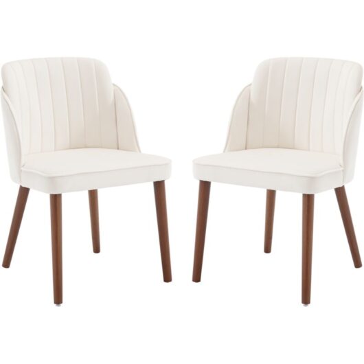 Dining Chairs Set of 2 in Velvet Upholstered Mid Century Kitchen Chairs with Wood Legs for Dining Living Room, White, Wahson