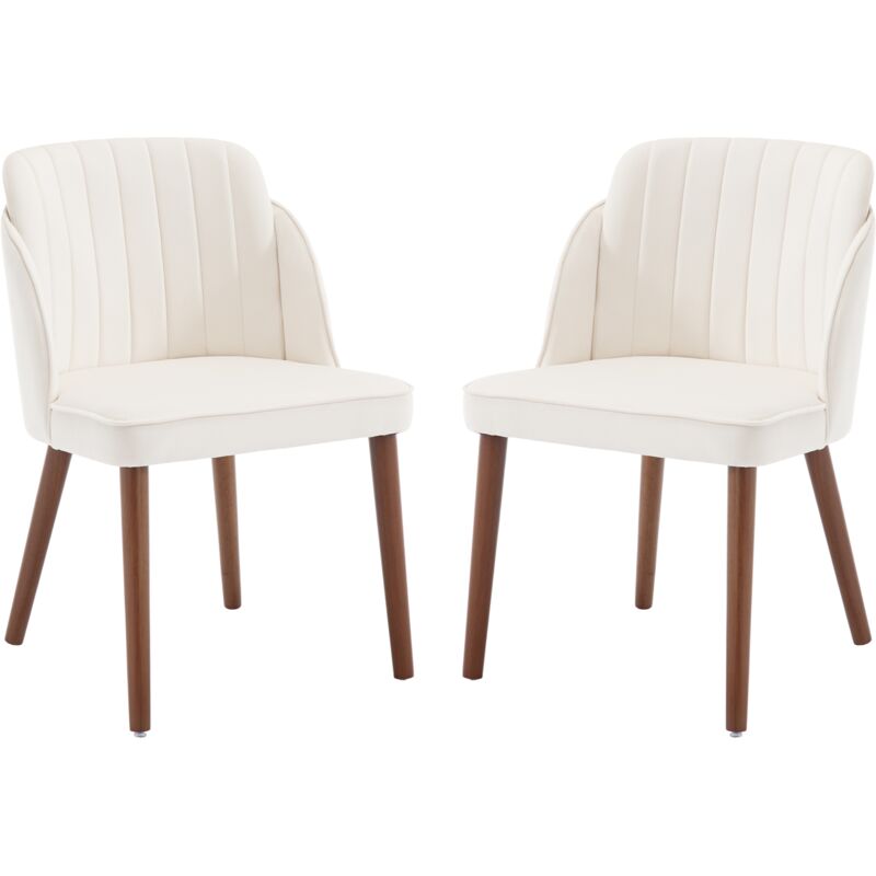 Dining Chairs Set of 2 in Velvet Upholstered Mid Century Kitchen Chairs with Wood Legs for Dining Living Room, White, Wahson