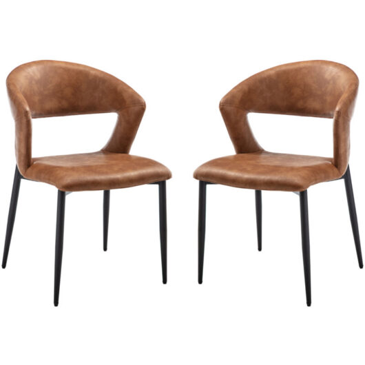 Dining Chairs Set of 2 in pu Leather Modern Kitchen Chairs with Curved Hollow Backrest for Living Room Restaurant, Brwon, Wahson