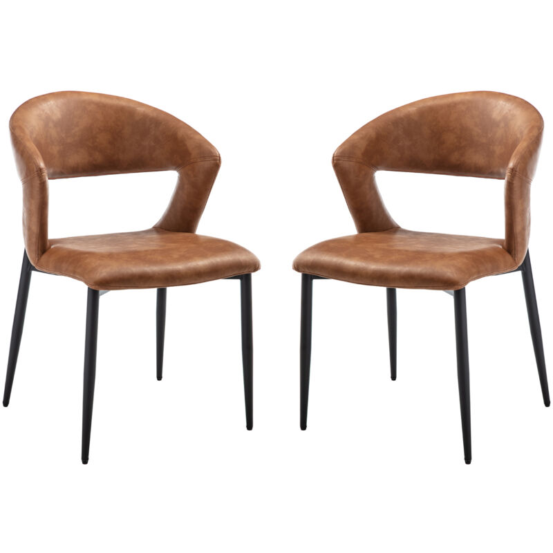 Dining Chairs Set of 2 in pu Leather Modern Kitchen Chairs with Curved Hollow Backrest for Living Room Restaurant, Brwon, Wahson