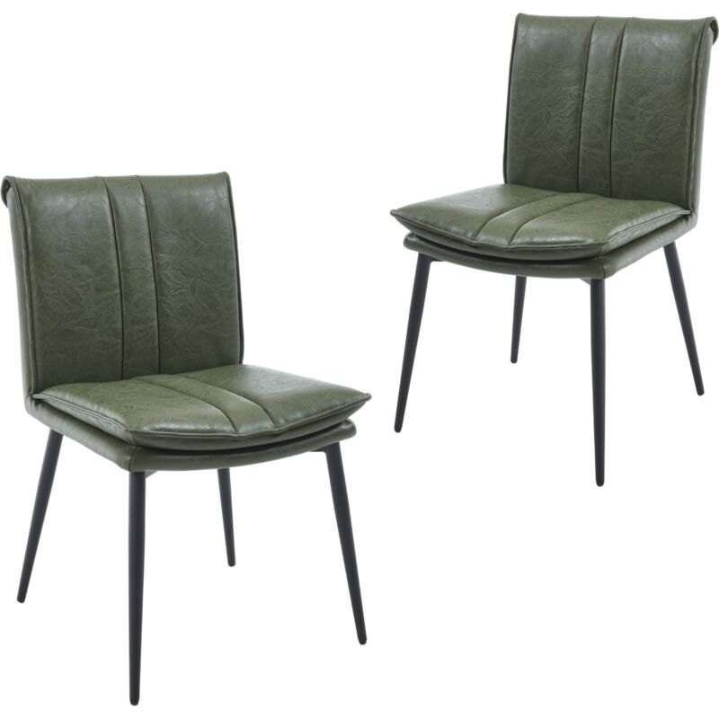 Dining Chairs Set of 2 in pu Leather Upholstered Modern Kitchen Chairs with Backrest for Living Room Restaurant, Green, Wahson