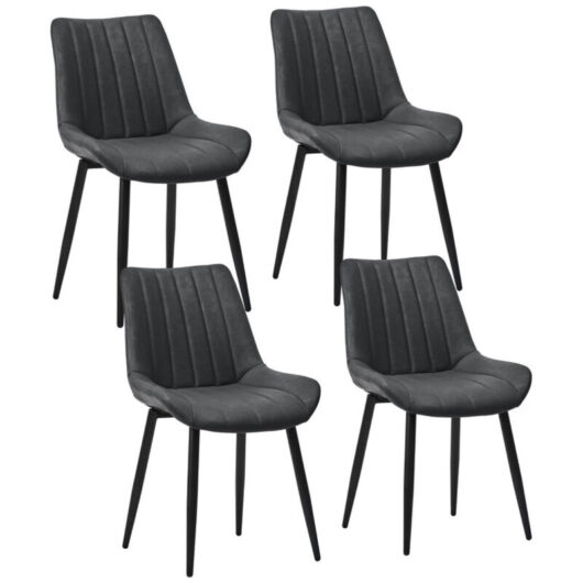 Dining Chairs Set of 4 Faux Leather Modern Kitchen Chairs with Metal Legs and Upholstered Backrest Counter Corner Chairs for Dining Reception Living