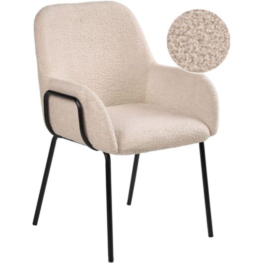 Dining Room Chair Light Beige Boucle Upholstery Black Base Iron Frame Retro Design ALGONA