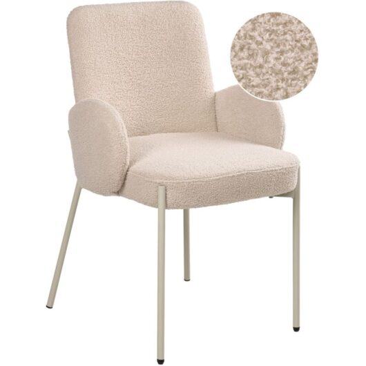 Dining Room Chair Light Beige Boucle Upholstery Light Base Iron Frame Retro Design MAGEE