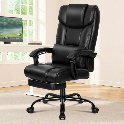 ELFORDSON Office Chair with XL Lumbar Cushion, Computer Desk Chair with Footrest, High Back 150бл Recliner Tilting Function PU Leather,Black