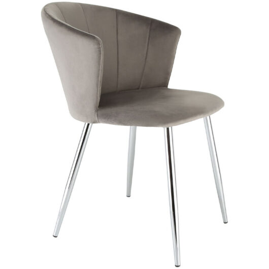 ELLA Velvet Accent Dining Chair - Grey w/ Silver Legs