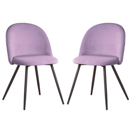 Earlville Fabric Purple Dining Chairs With Wooden Legs In Pair