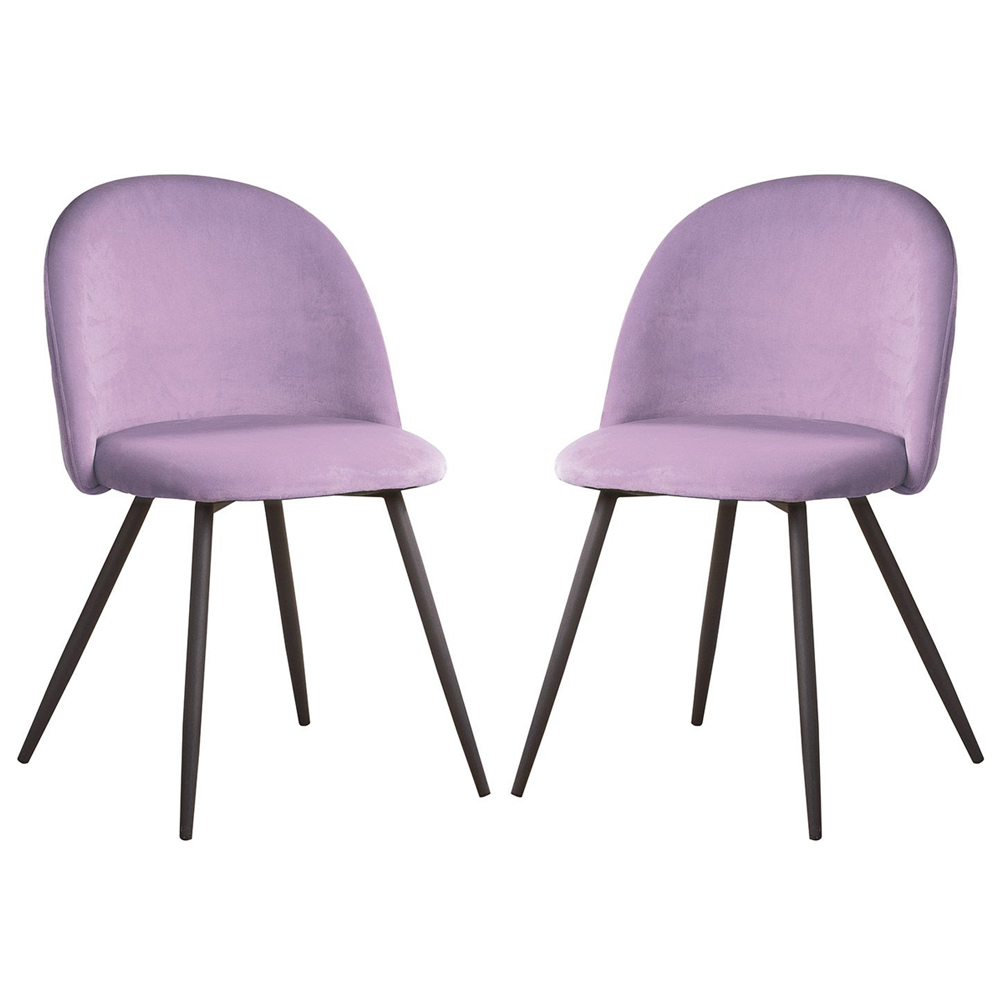 Earlville Fabric Purple Dining Chairs With Wooden Legs In Pair