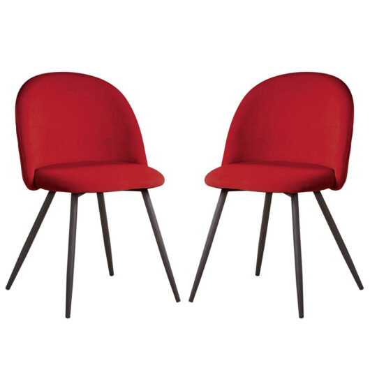 Earlville Fabric Red Dining Chairs With Wooden Legs In Pair