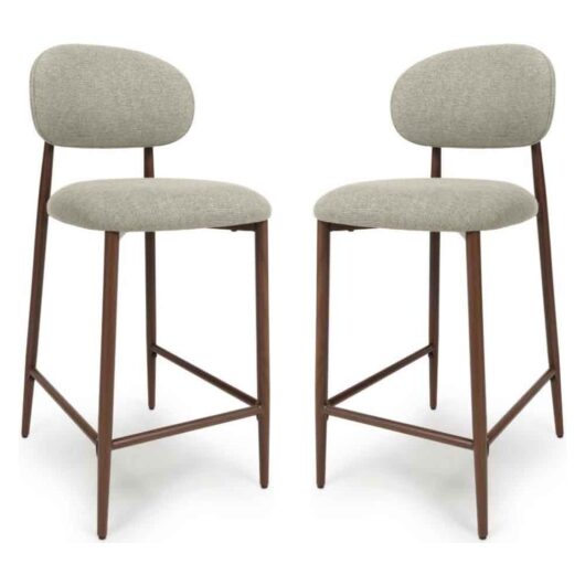 Eldoro Alabaster Fabric Bar Chairs with Brown Legs in Pair