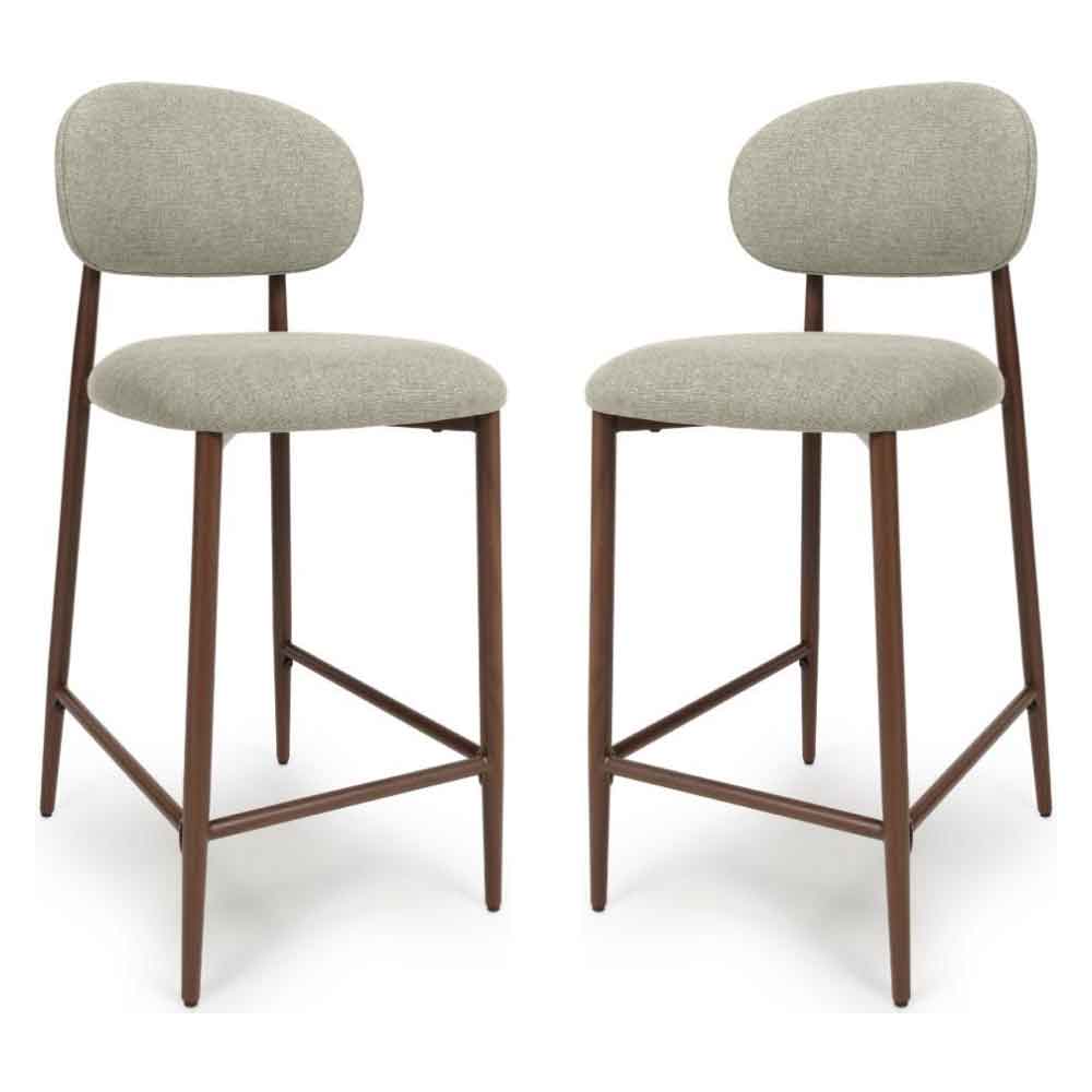Eldoro Alabaster Fabric Bar Chairs with Brown Legs in Pair