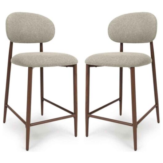 Eldoro Alabaster Fabric Counter Bar Chairs with Brown Legs in Pair