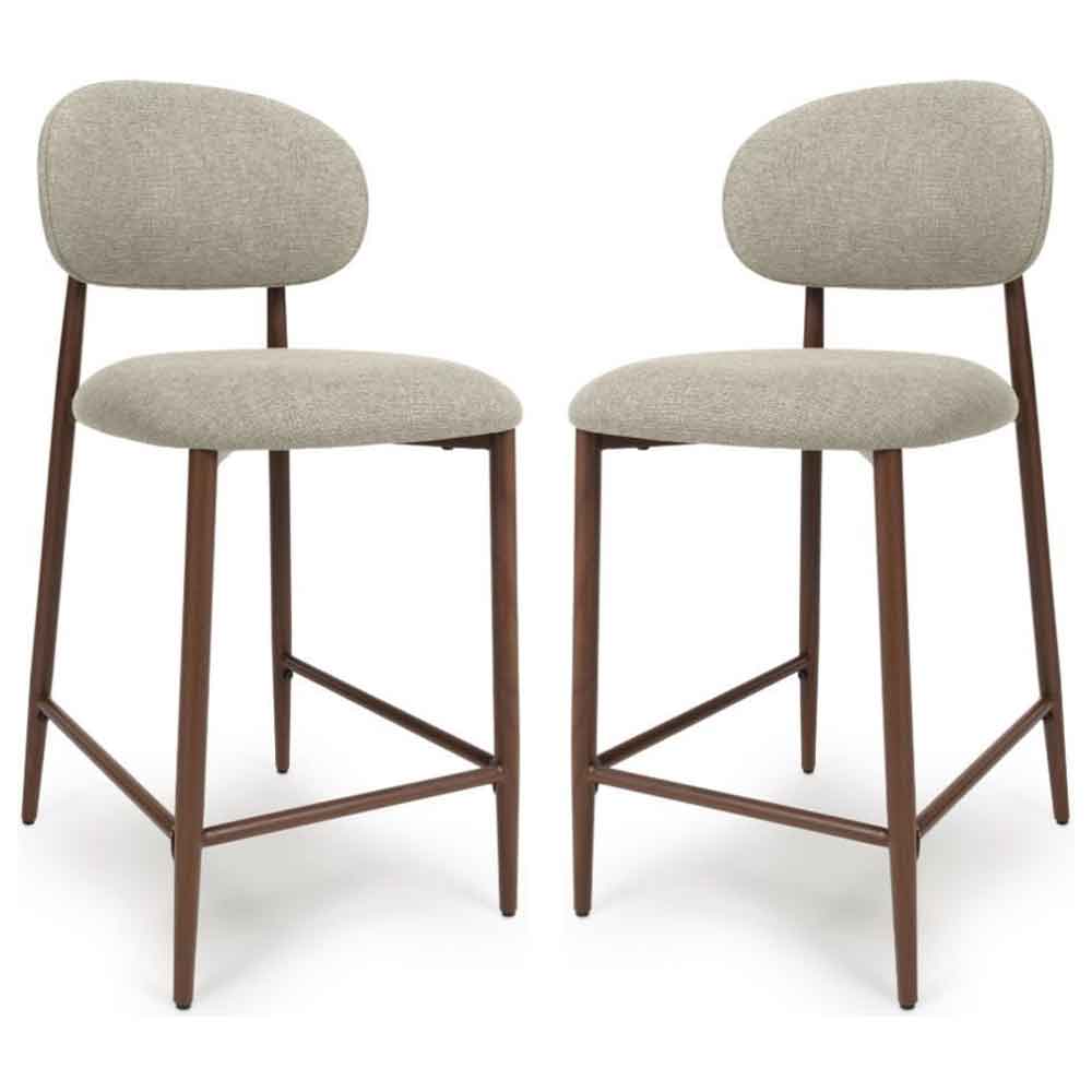 Eldoro Alabaster Fabric Counter Bar Chairs with Brown Legs in Pair