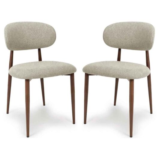 Eldoro Alabaster Fabric Dining Chairs with Brown Legs in Pair