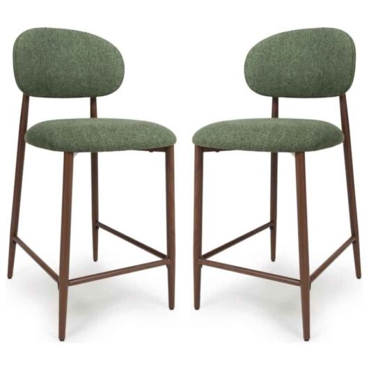 Eldoro Green Fabric Counter Bar Chairs with Brown Legs in Pair