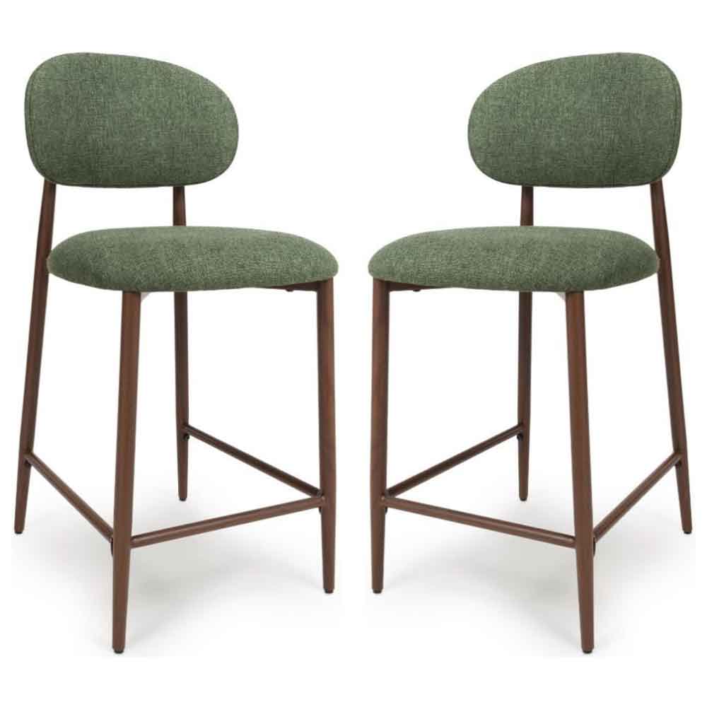 Eldoro Green Fabric Counter Bar Chairs with Brown Legs in Pair
