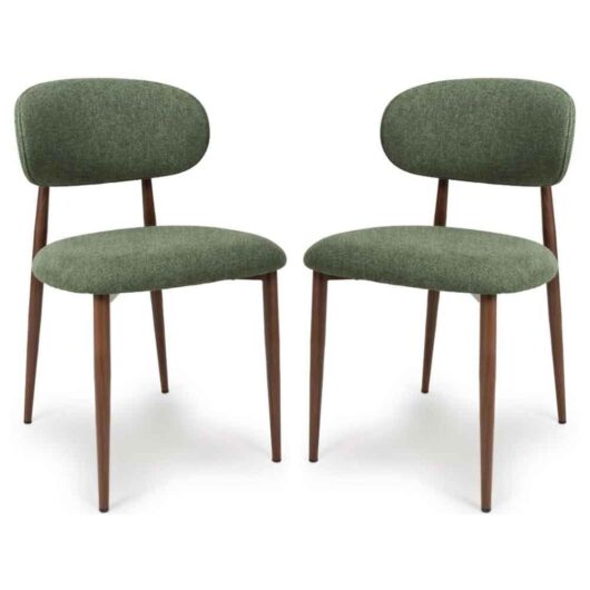 Eldoro Green Fabric Dining Chairs with Brown Legs in Pair