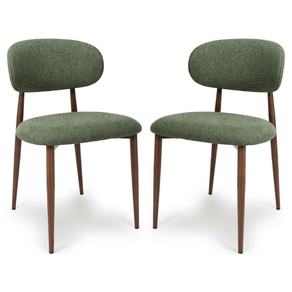 Eldoro Green Fabric Dining Chairs with Brown Legs in Pair