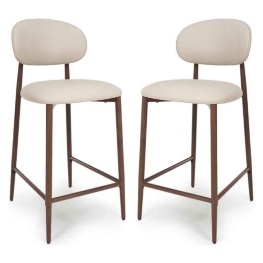 Eldoro Taupe Faux Leather Bar Chairs with Brown Legs in Pair
