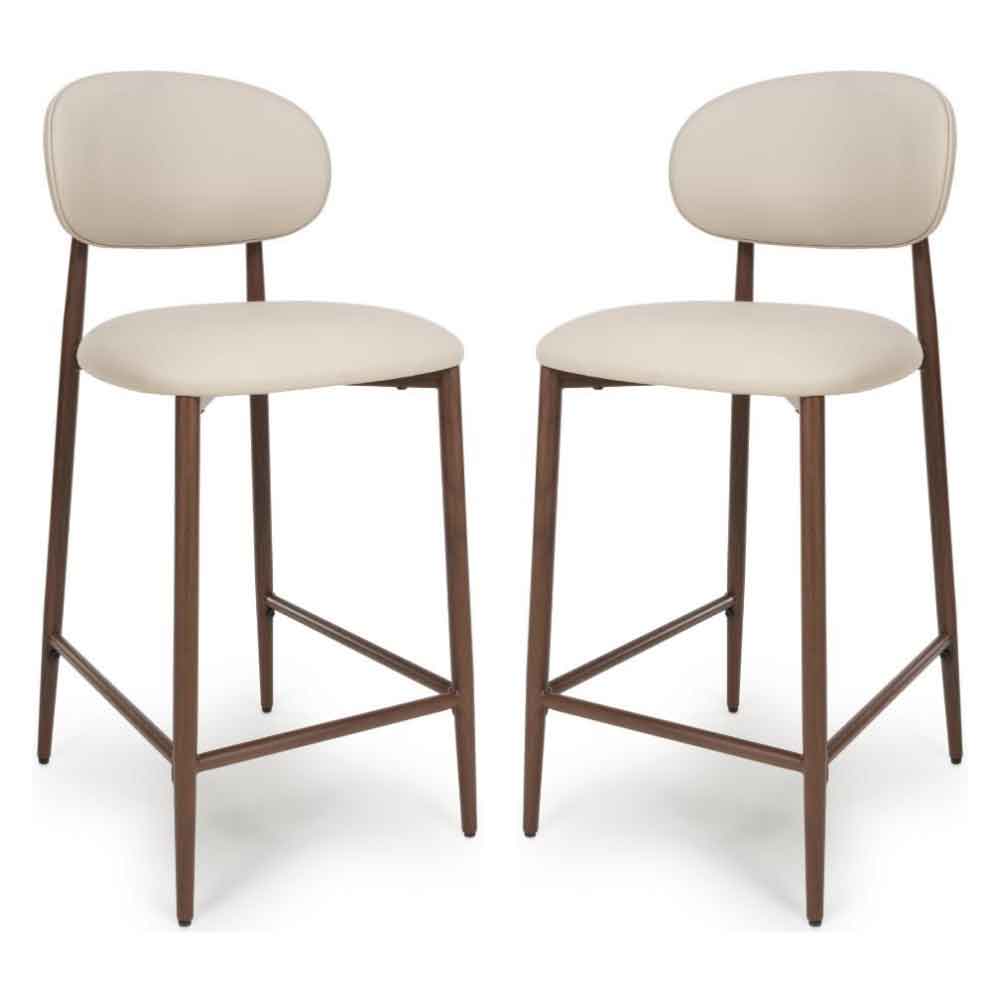 Eldoro Taupe Faux Leather Bar Chairs with Brown Legs in Pair