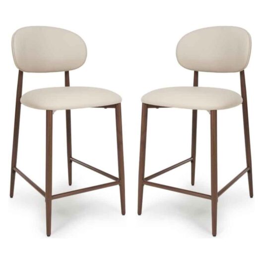 Eldoro Taupe Faux Leather Counter Bar Chairs with Brown Legs in Pair