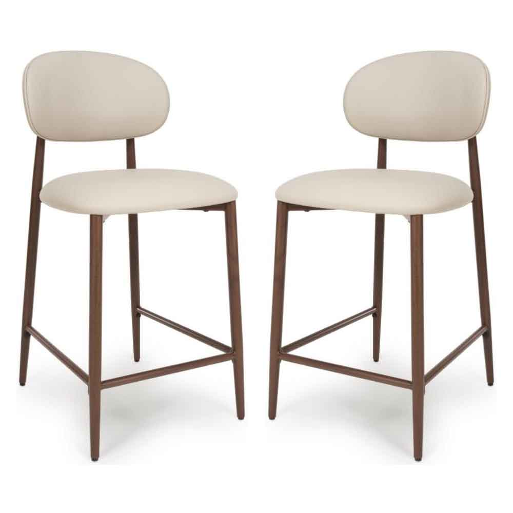 Eldoro Taupe Faux Leather Counter Bar Chairs with Brown Legs in Pair