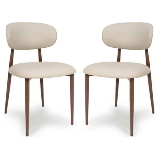 Eldoro Taupe Faux Leather Dining Chairs with Brown Legs in Pair