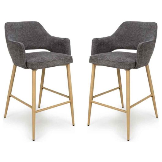 Eureka Dark Grey Fabric Bar Chairs with Oak Legs in Pair
