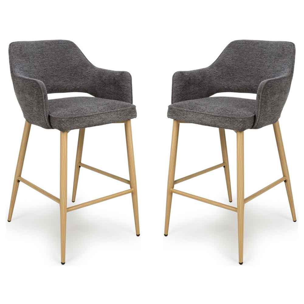 Eureka Dark Grey Fabric Bar Chairs with Oak Legs in Pair