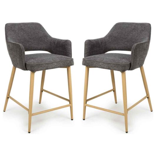 Eureka Grey Fabric Counter Bar Chairs with Oak Legs in Pair