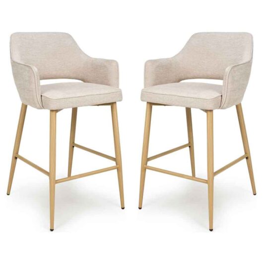 Eureka Natural Fabric Bar Chairs with Oak Legs in Pair