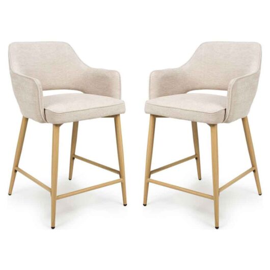 Eureka Natural Fabric Counter Bar Chairs with Oak Legs in Pair