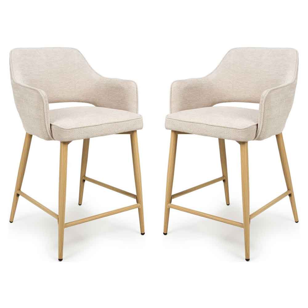 Eureka Natural Fabric Counter Bar Chairs with Oak Legs in Pair