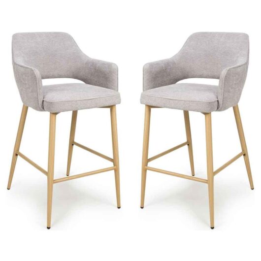 Eureka Pewter Fabric Bar Chairs with Oak Legs in Pair